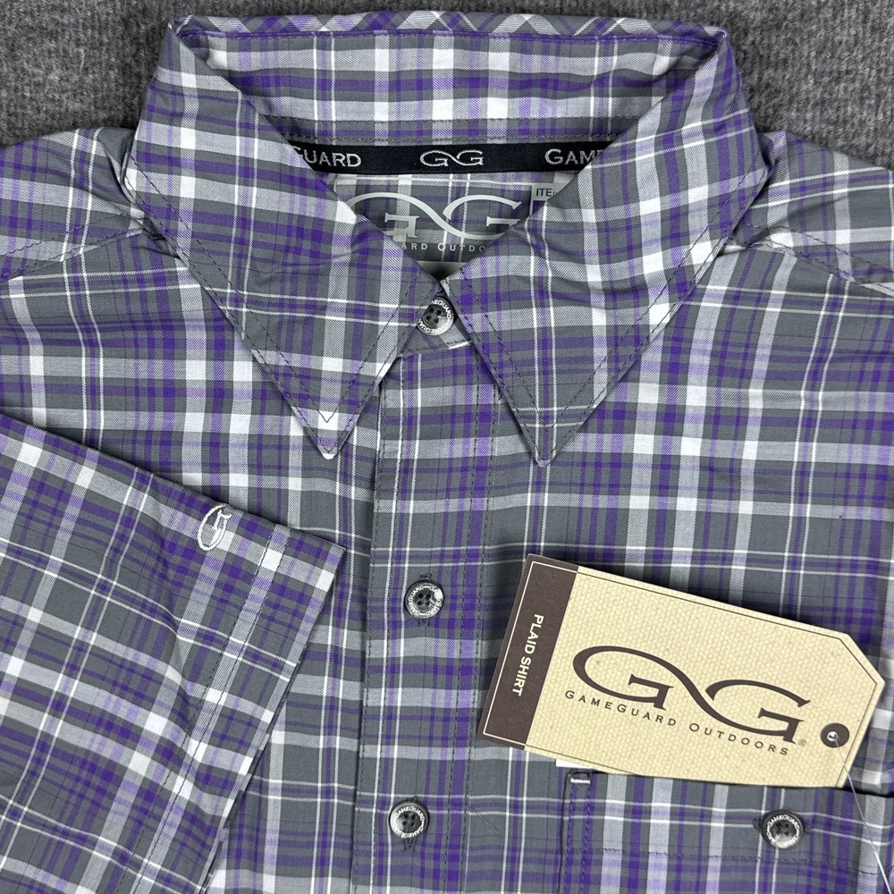 NEW Gameguard Shirt Mens Medium Plaid‎ Short Sleeve Button Microfiber Vented NWT